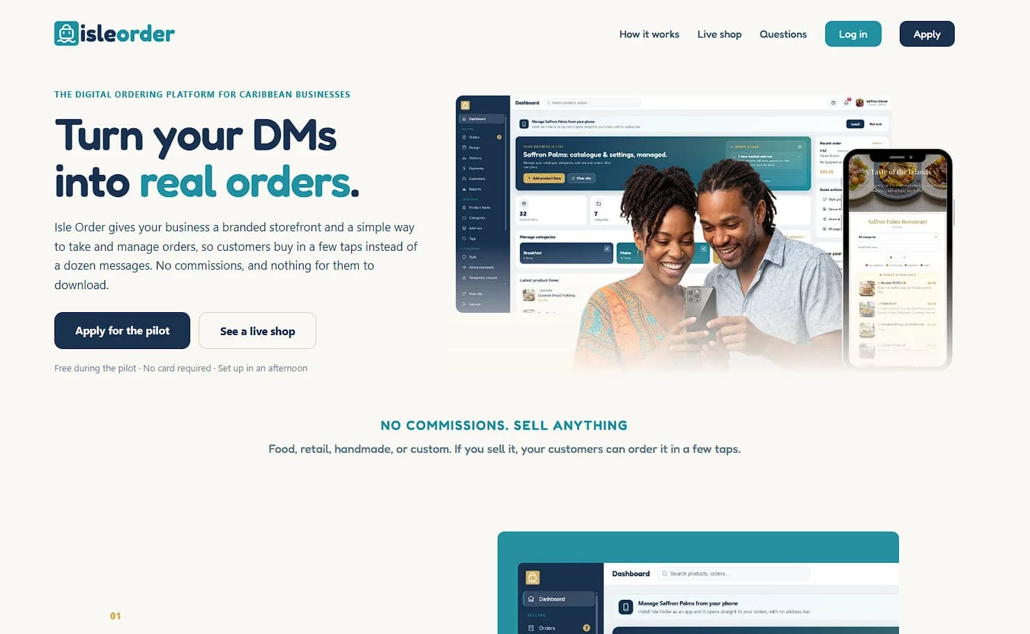 Isle Order, showing its storefront alongside the phone a customer orders from