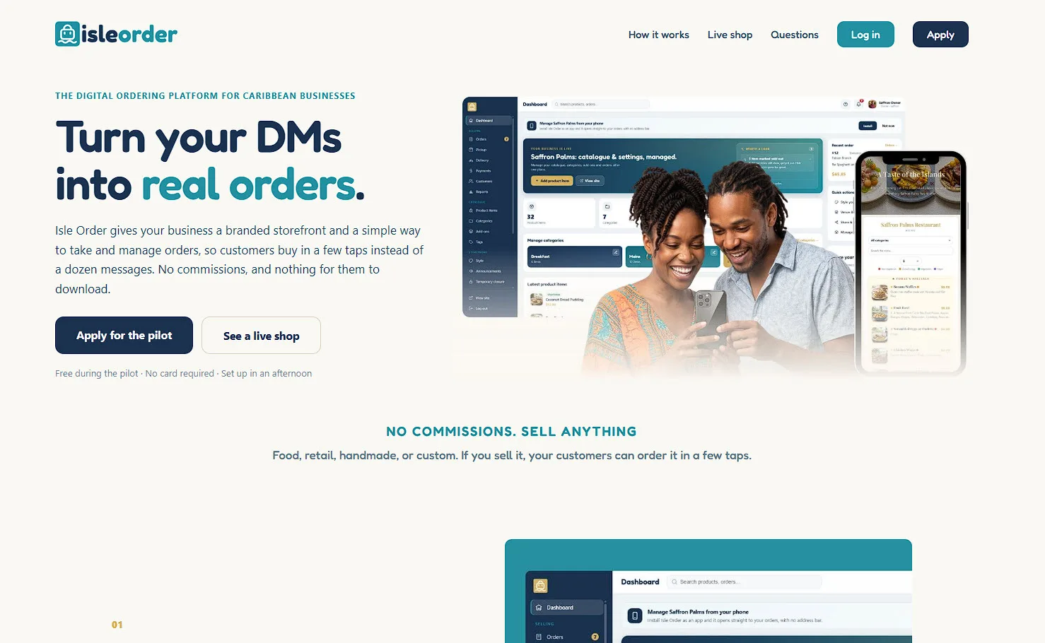 Isle Order, showing its storefront alongside the phone a customer orders from
