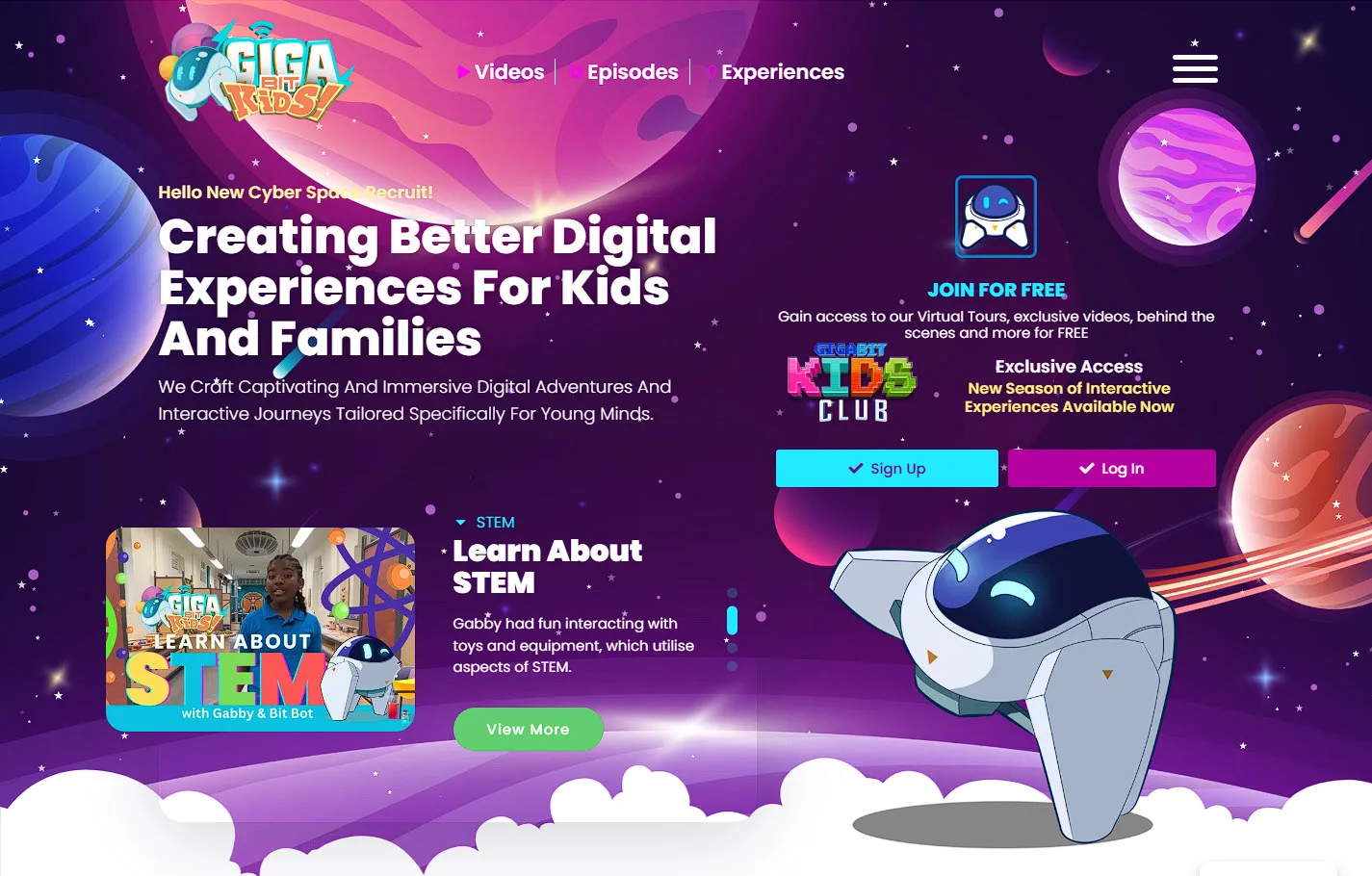 Gigabit Kids, showing its videos, episodes and STEM learning experiences